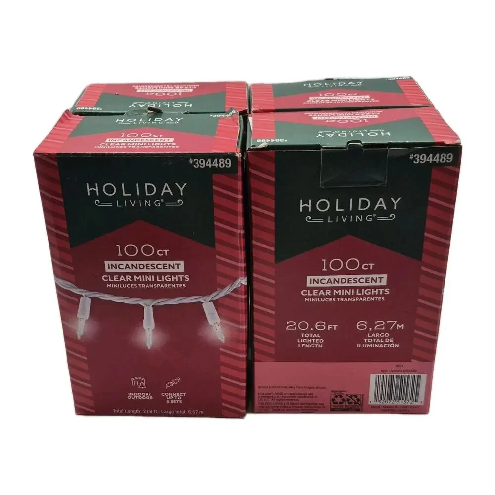 100-Count Incandescent Clear Mini Lights LOT of 4 Boxes NEW Holiday Time
